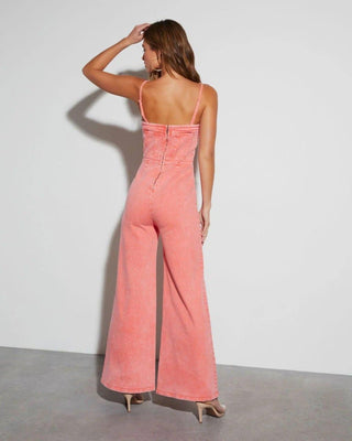 Livia – Denim Jumpsuit mit Korsett - Top und weitem Bein - Cecile LavelleRosa