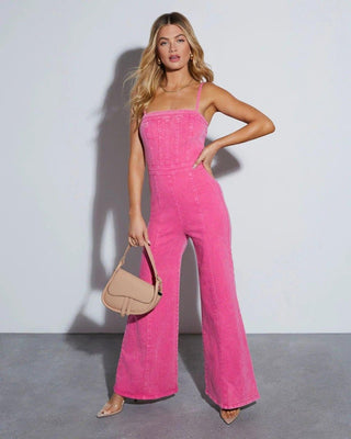 Livia – Denim Jumpsuit mit Korsett - Top und weitem Bein - Cecile LavelleRosa