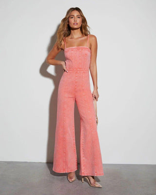 Livia – Denim Jumpsuit mit Korsett - Top und weitem Bein - Cecile LavelleKoralle