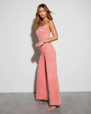 Livia – Denim Jumpsuit mit Korsett - Top und weitem Bein - Cecile LavelleRosa