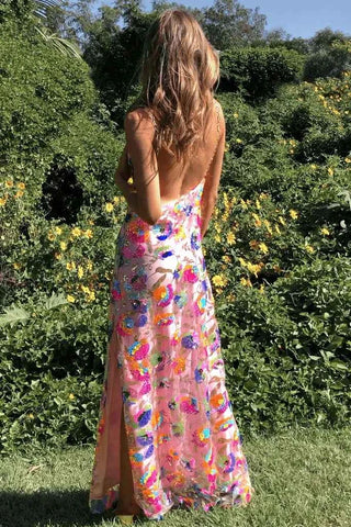 amelie – florales paillettenkleid mit rückenausschnitt & chain-straps