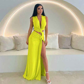Ava – Maxikleid mit Beinschlitz & Wickel-Effekt