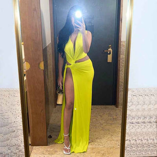 Ava – Maxikleid mit Beinschlitz & Wickel-Effekt