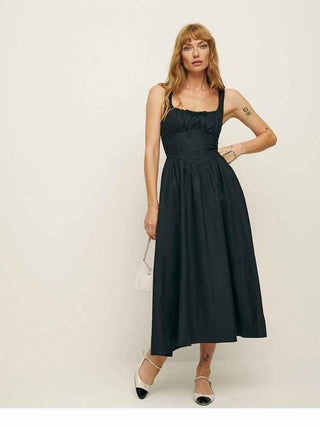 Lorena – Ärmelloses Midikleid mit gerafftem Bustier und ausgestelltem Rock aus Leinenmischung - Cecile LavelleS