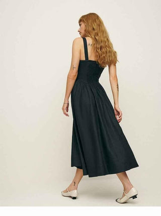 Lorena – Ärmelloses Midikleid mit gerafftem Bustier und ausgestelltem Rock aus Leinenmischung - Cecile LavelleS