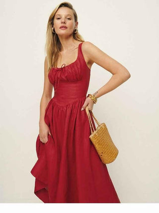 Lorena – Ärmelloses Midikleid mit gerafftem Bustier und ausgestelltem Rock aus Leinenmischung - Cecile LavelleS