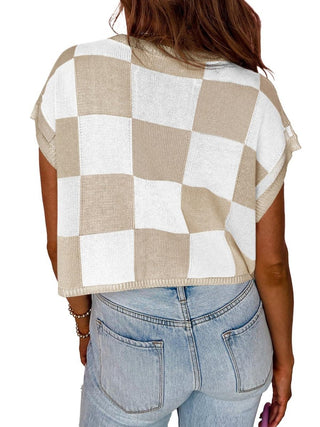 Lotta – Karierter Strick - Crop - Top mit Oversized - Kästchenmuster - Cecile LavelleBlau