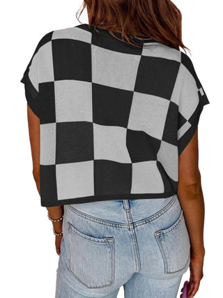 Lotta – Karierter Strick - Crop - Top mit Oversized - Kästchenmuster - Cecile LavelleBlau
