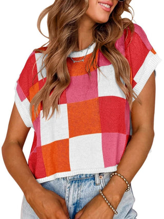 Lotta – Karierter Strick - Crop - Top mit Oversized - Kästchenmuster - Cecile LavelleBlau