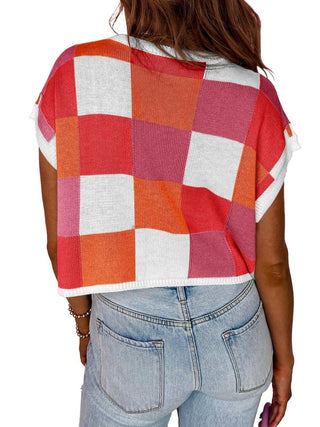 Lotta – Karierter Strick - Crop - Top mit Oversized - Kästchenmuster - Cecile LavelleBlau