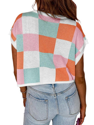 Lotta – Karierter Strick - Crop - Top mit Oversized - Kästchenmuster - Cecile LavelleBlau
