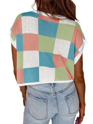 Lotta – Karierter Strick - Crop - Top mit Oversized - Kästchenmuster - Cecile LavelleBlau