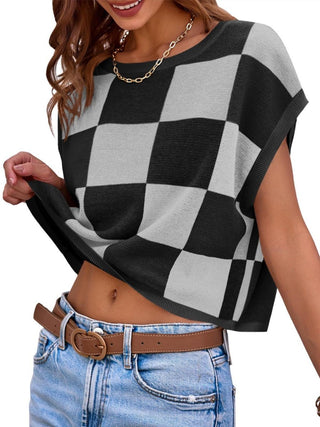 Lotta – Karierter Strick - Crop - Top mit Oversized - Kästchenmuster - Cecile LavelleBlau