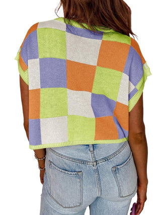 Lotta – Karierter Strick - Crop - Top mit Oversized - Kästchenmuster - Cecile LavelleBlau