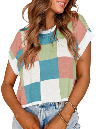 Lotta – Karierter Strick - Crop - Top mit Oversized - Kästchenmuster - Cecile LavelleBlau
