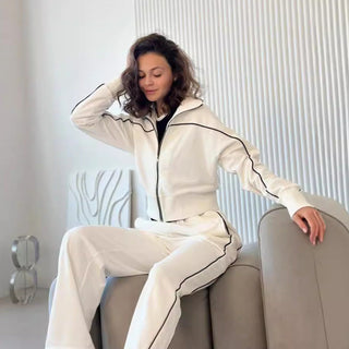 Loungewear Damen Set Zweiteilig Mit Stehkragen