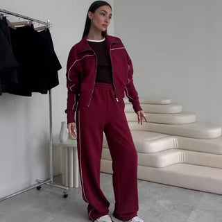 Loungewear Damen Set Zweiteilig Mit Stehkragen