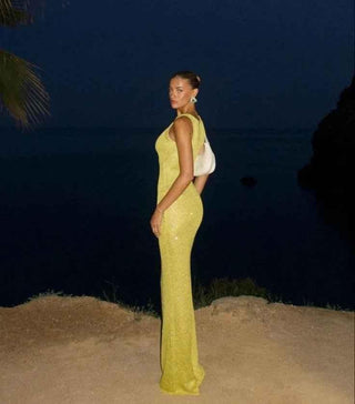 Lumi – Glitzerndes Strickkleid in Maxilänge mit Racerback - Cecile LavelleBlau