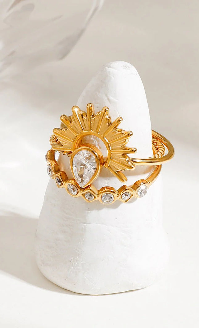 Nora – Damenring-Set mit Kristallfassung und Sonnenstrahlen-Design