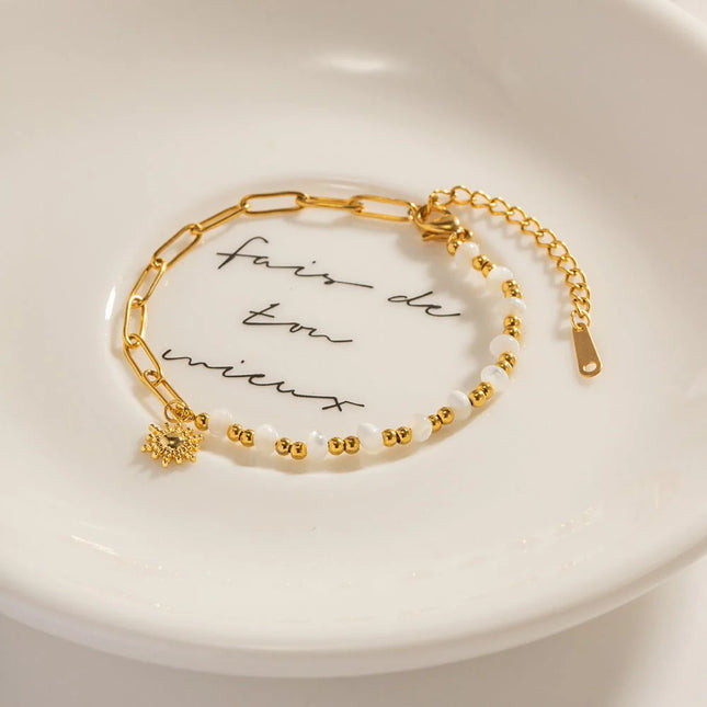 Emma – Damenarmband mit Perlenmix, Gliederkette & Zirkonia-Anhänger