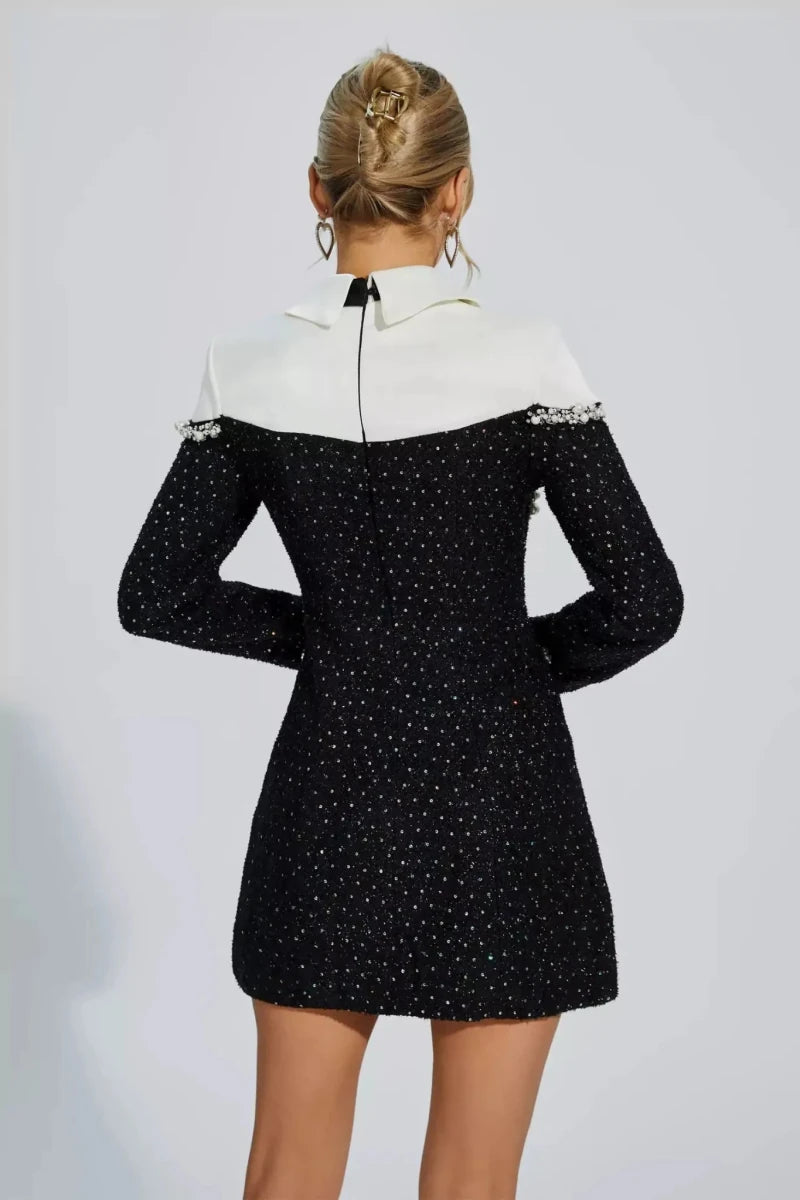 luna – pearl-embellished blazer dress with collar & glitter details