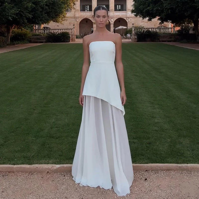 valentina – asymmetrisches abendkleid mit chiffon-schleppe & schlitz