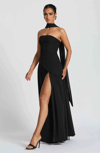 Maxikleid mit Beinschlitz und Drapée-Detail