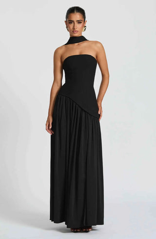 Maxikleid mit Beinschlitz und Drapée-Detail