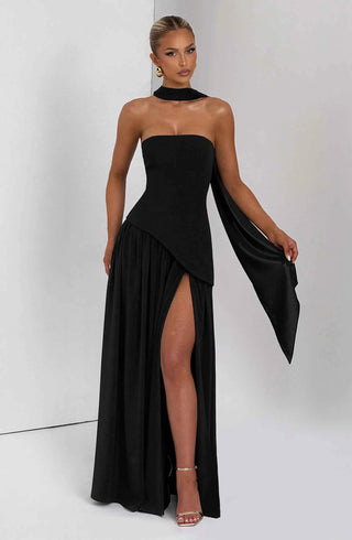 Maxikleid mit Beinschlitz und Drapée-Detail