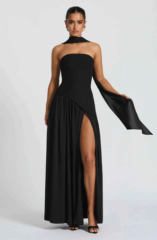 Maxikleid mit Beinschlitz und Drapée-Detail