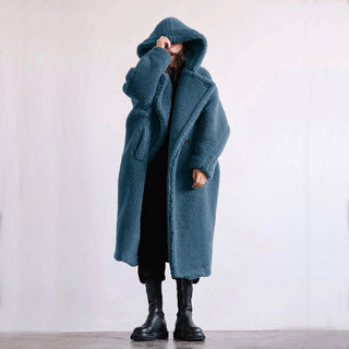 Mantel Damen Lang Mit Knöpfen in Blau