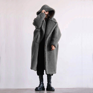 Mantel Damen Lang Mit Knöpfen in Grau