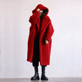 Mantel Damen Lang Mit Knöpfen in Rot