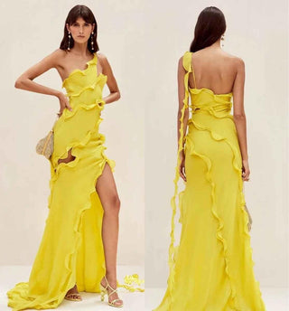 Marina – Luftiges Chiffon - Maxikleid mit drapierter Silhouette - Cecile LavelleGelb