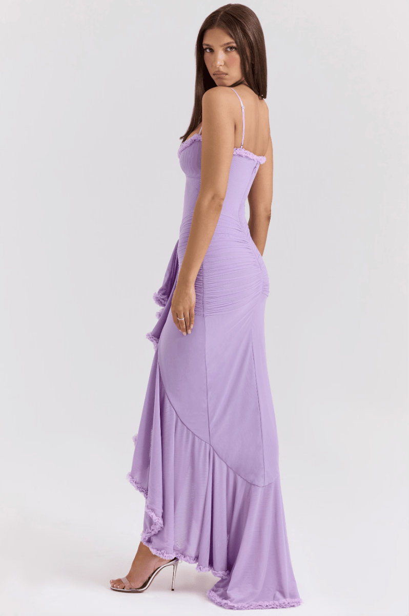Long-Sleeve Maxi Evening Dress with Ruffles
