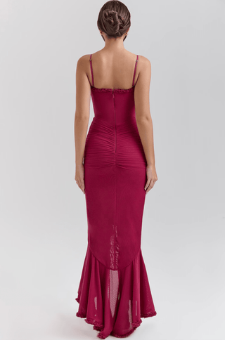 Maxi Abendkleid Langarm Rüschen - Cecile LavelleRot
