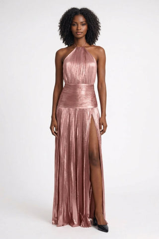 Maxi Abendkleid mit Schlitz und Halterneck - Cecile LavelleRosa