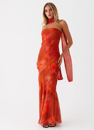 Maxikleid Blumendruck Sommer - Cecile LavelleRot