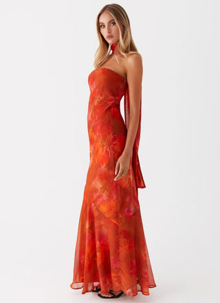 Maxikleid Blumendruck Sommer - Cecile LavelleRot