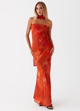 Maxikleid Blumendruck Sommer - Cecile LavelleRot