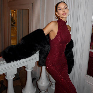 Maxikleid Festlich mit Pailletten - Cecile LavelleBurgunderrot