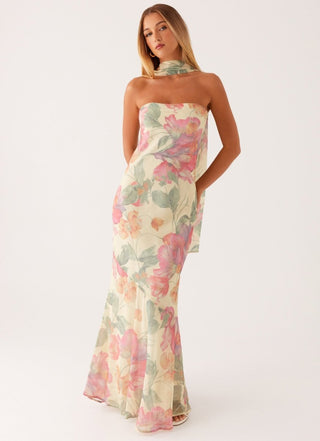 Maxikleid Sommer Blumendruck - Cecile LavelleCreme
