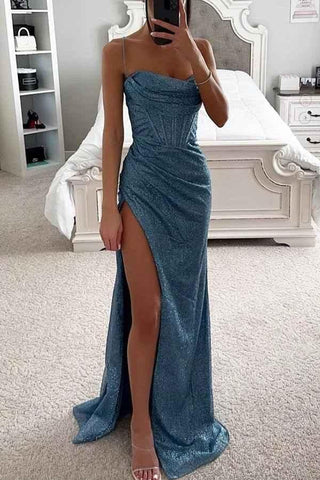 melina – glitzerndes abendkleid mit corsage & beinschlitz - Cecile LavelleBlau