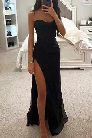 melina – glitzerndes abendkleid mit corsage & beinschlitz - Cecile LavelleSchwarz