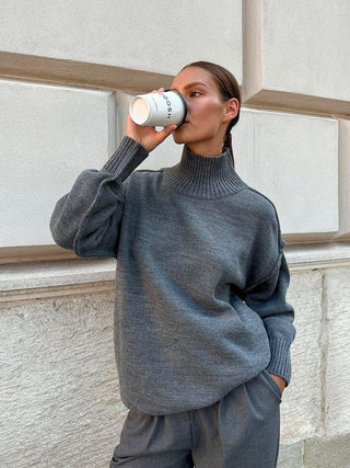 mia – oversized rollkragenpullover mit strukturdetails - Cecile LavelleGrau