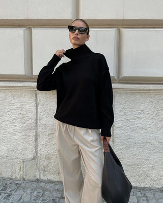 mia – oversized rollkragenpullover mit strukturdetails - Cecile LavelleSchwarz