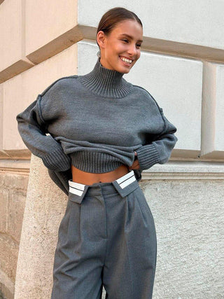 mia – oversized rollkragenpullover mit strukturdetails - Cecile LavelleGrau