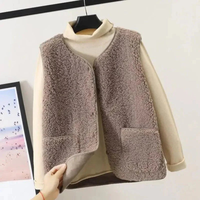 Liv – Kuschelige Damen Weste aus Teddyfell mit Knöpfen & Taschen