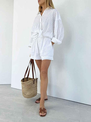 Mila – Gestreiftes Hemdkleid in Pastellfarben mit Ballonärmeln - Cecile LavelleGrün