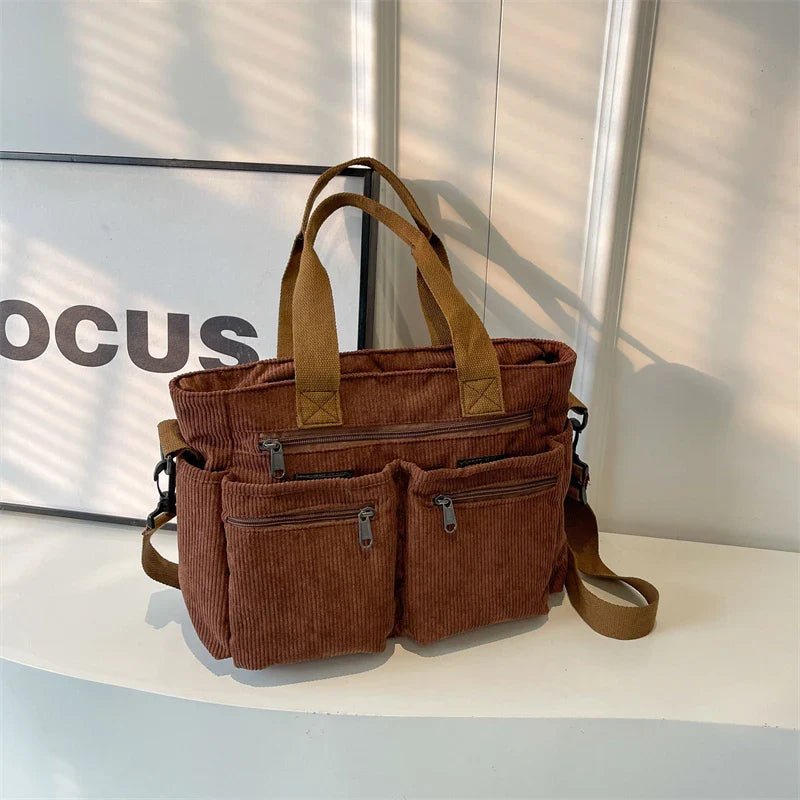 mila – corduroy bag with multiple compartments & shoulder strap